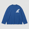 Camiseta manga larga oversize azul cobalto con logo fin Bomb Swell en el pecho