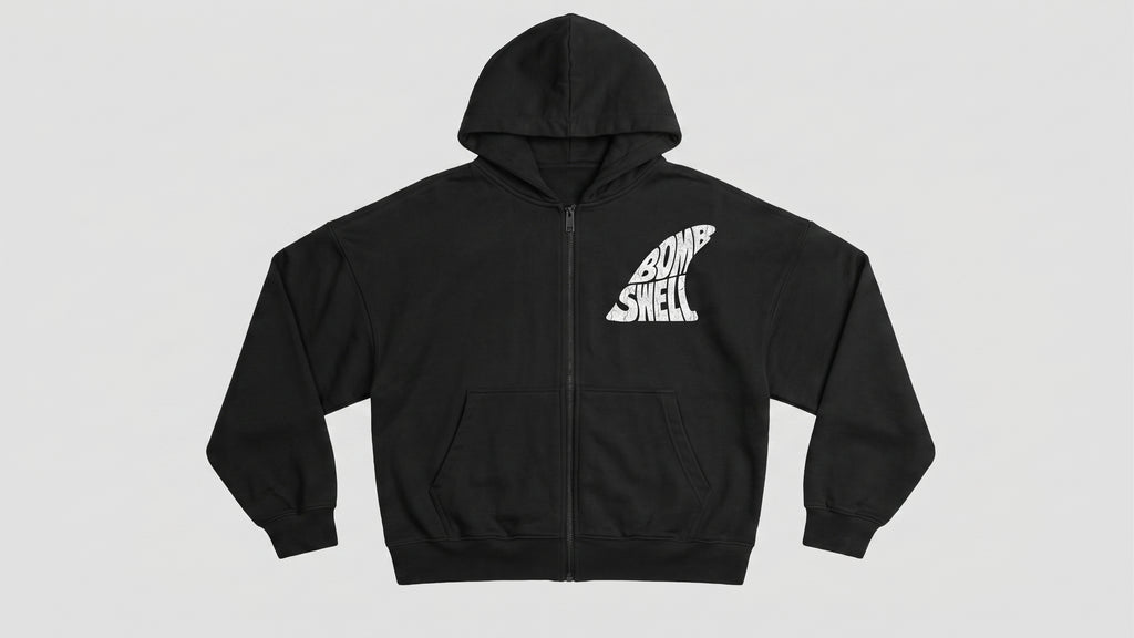 Sudadera con cremallera oversize negra Bomb Swell con logo fin en el pecho