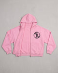 Sudadera con cremallera oversize rosa con icono de tabla de surf prohibida en el pecho