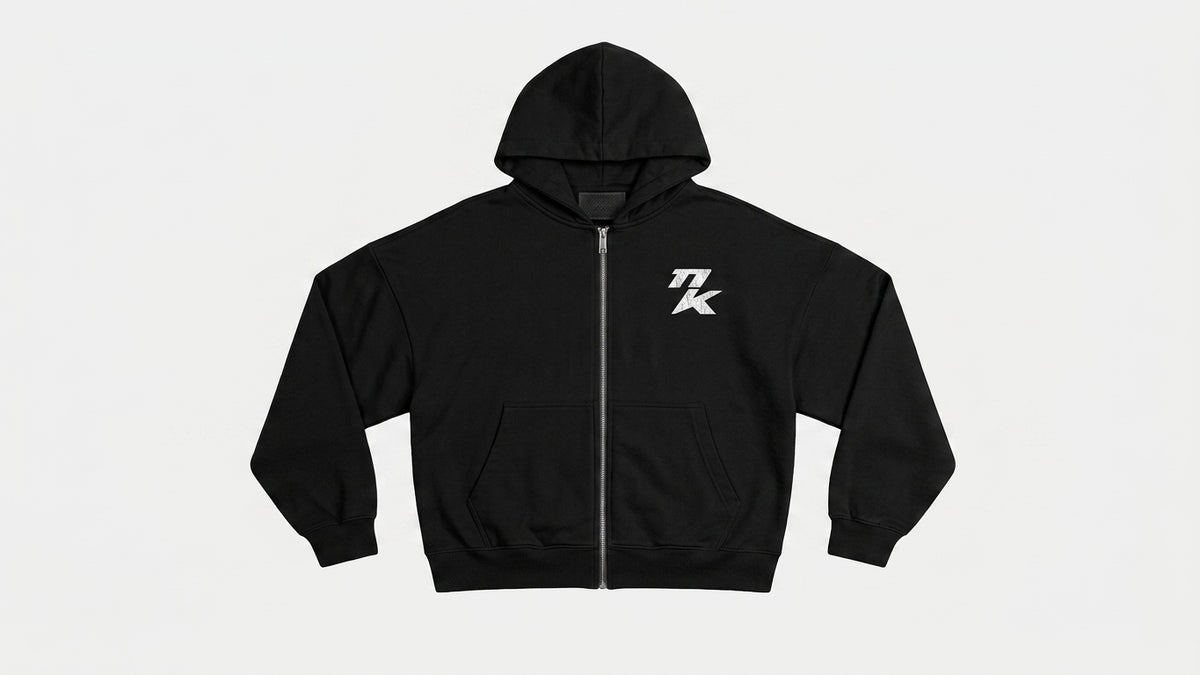 Sudadera con cremallera oversize negra con monograma NK en el pecho
